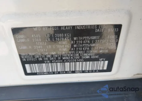 2013 Subaru Outback 2.5I Limited from USA, damaged, VIN 4S4BRCJC7D3281495